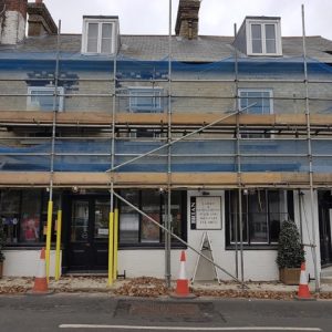  This is a property build in Gault bricks, all the Jack Arches were slipping and damaged, and the brickwork had sunk over the shop windows and doors.  The bricks were all cleaned, all the Arches were removed, repaired and reinstalled, the sunken bricks and window Cills were extracted and realigned and all the brickwork tuck pointed in a Lime mortar mix.